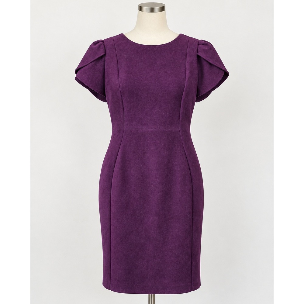 Calvin Klein Purple Faux Suede Tulip Sleeve Sheath Dress Size 12